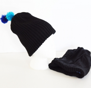 Child Pom Beanie -  Ribbed Wool & Silk