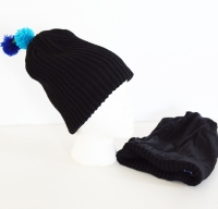 Child Pom Beanie -  Ribbed Wool & Silk